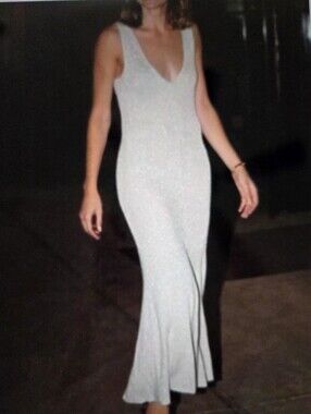 Something Navy Silver Metallic Knit Plunge Maxi Dress - NWT